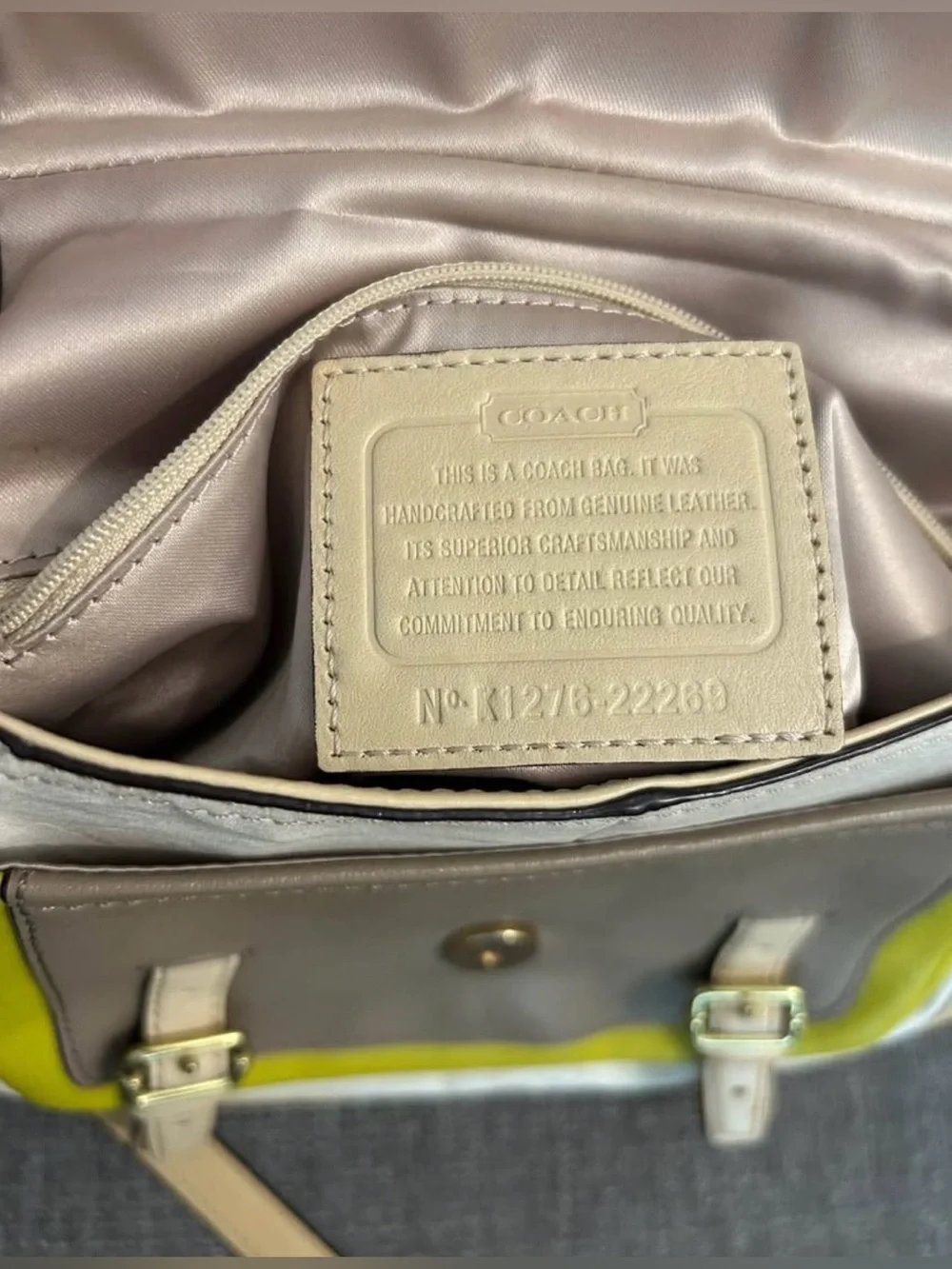 Coach Annabelle Leather in Rare Colorblock of Beige, Kiwi & Gray Crossbody Bag